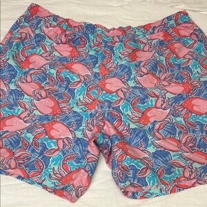 Vineyard Vines Pink and Blue Crab Swim Trunks Sz L